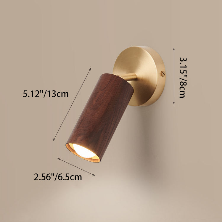 Round Cylinder Copper Wood Wall Lamp