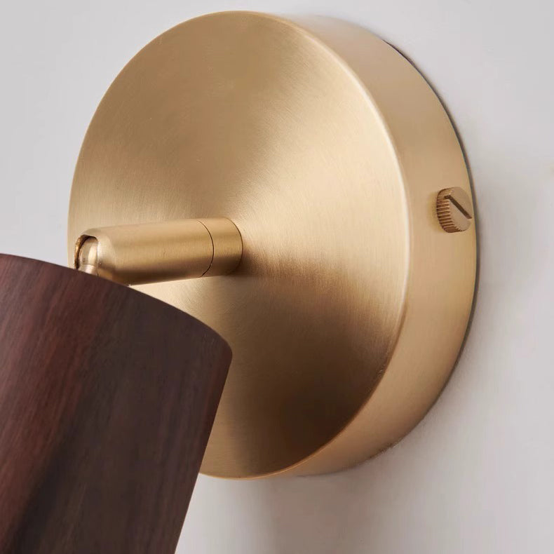 Round Cylinder Copper Wood Wall Lamp