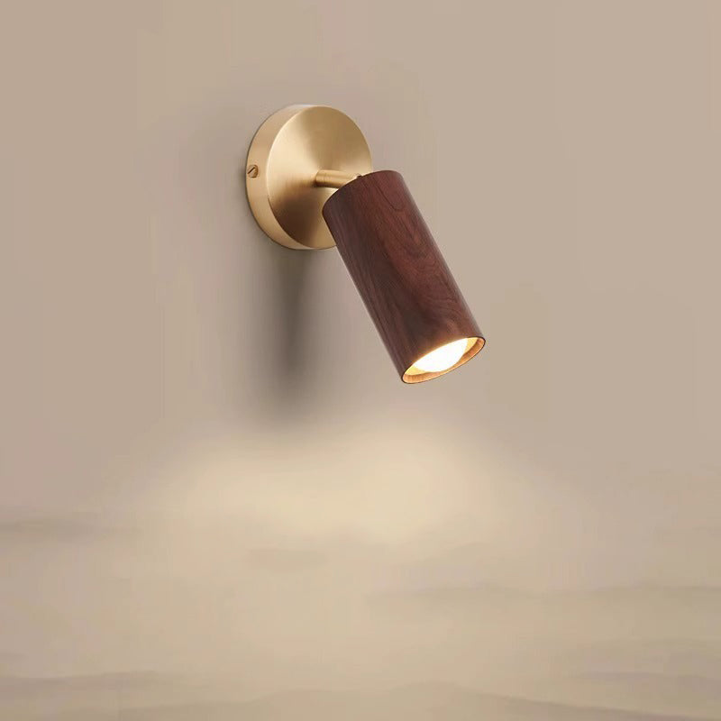 Round Cylinder Copper Wood Wall Lamp