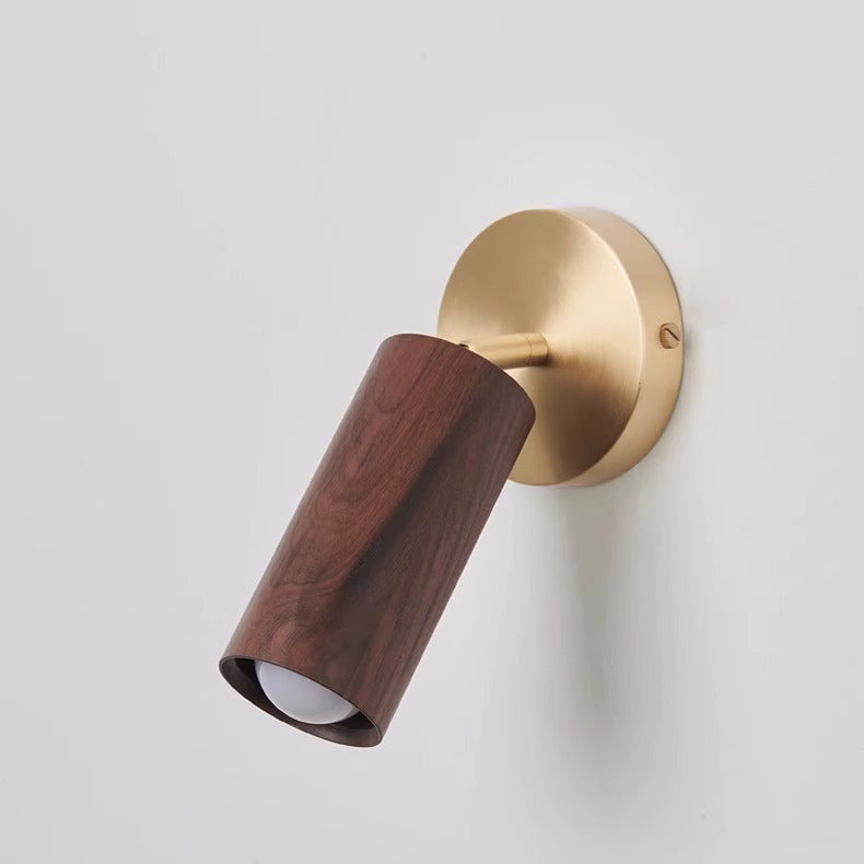 Round Cylinder Copper Wood Wall Lamp