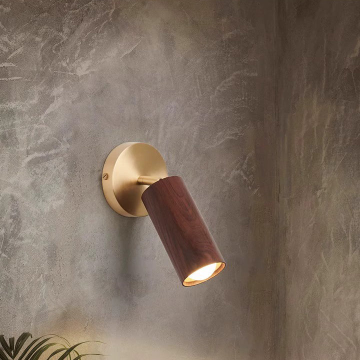 Round Cylinder Copper Wood Wall Lamp
