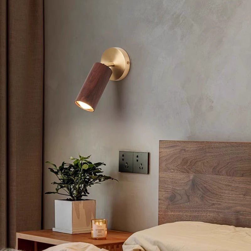 Round Cylinder Copper Wood Wall Lamp