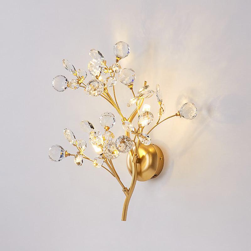 Tree Branch Iron Crystal 2-Light Wall Lamp