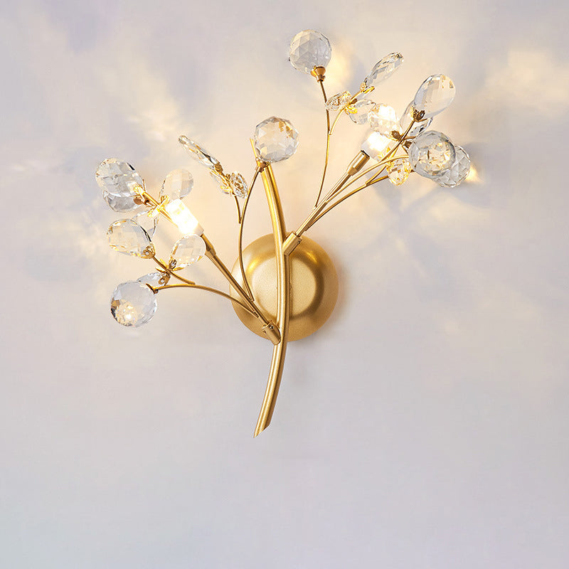 Tree Branch Iron Crystal 2-Light Wall Lamp