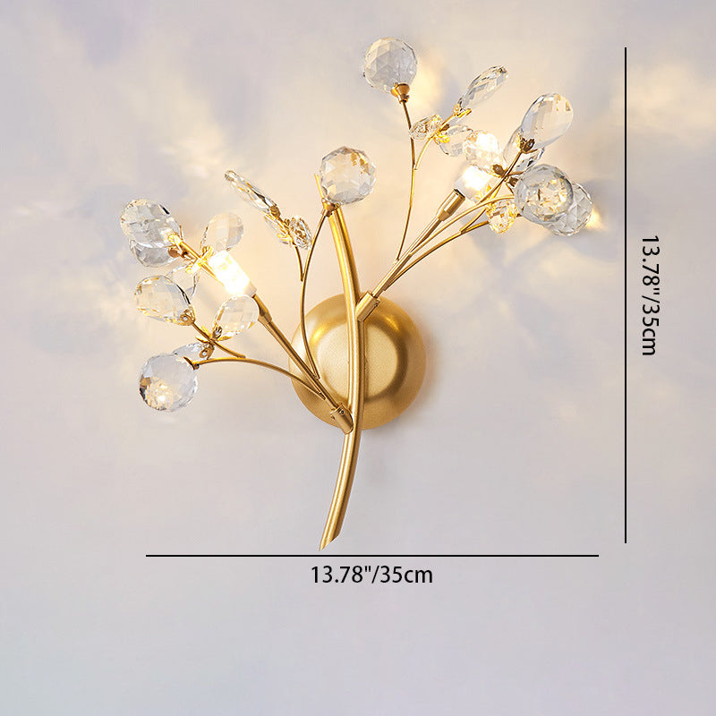 Tree Branch Iron Crystal 2-Light Wall Lamp
