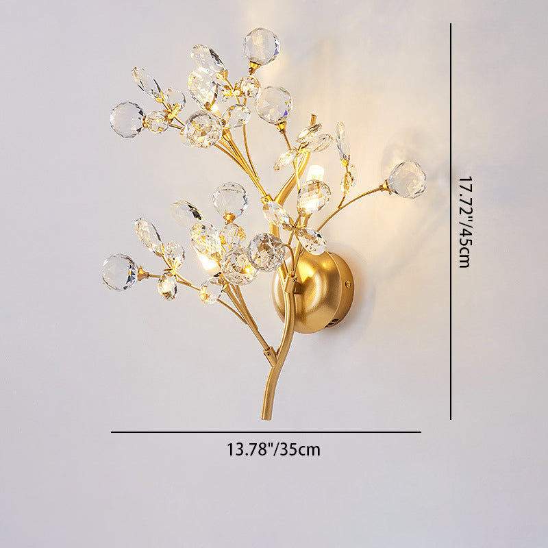 Tree Branch Iron Crystal 2-Light Wall Lamp