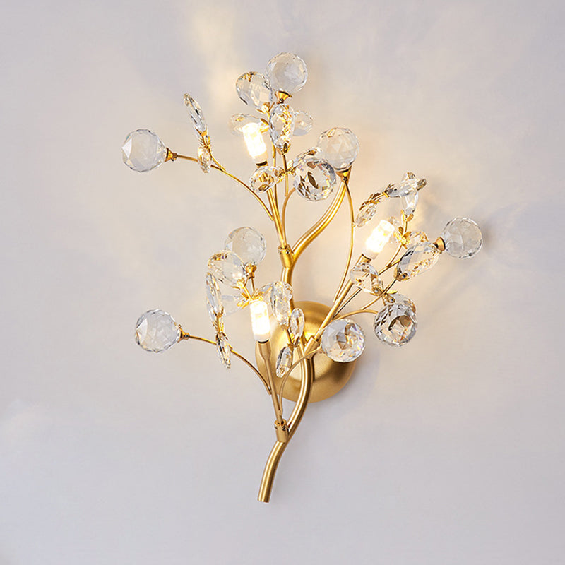 Tree Branch Iron Crystal 2-Light Wall Lamp