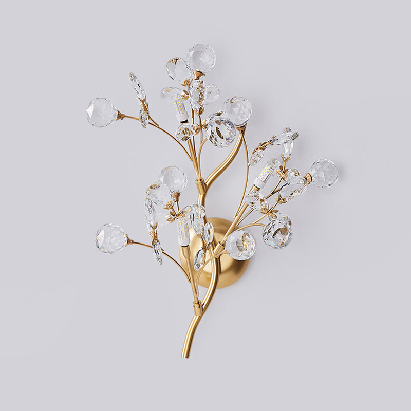 Tree Branch Iron Crystal 2-Light Wall Lamp