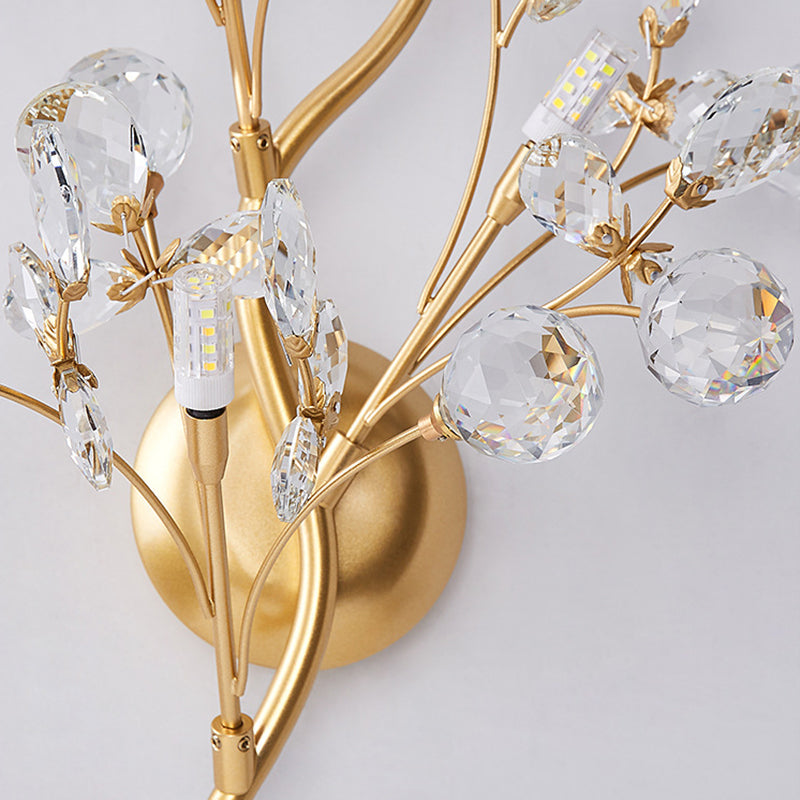 Tree Branch Iron Crystal 2-Light Wall Lamp