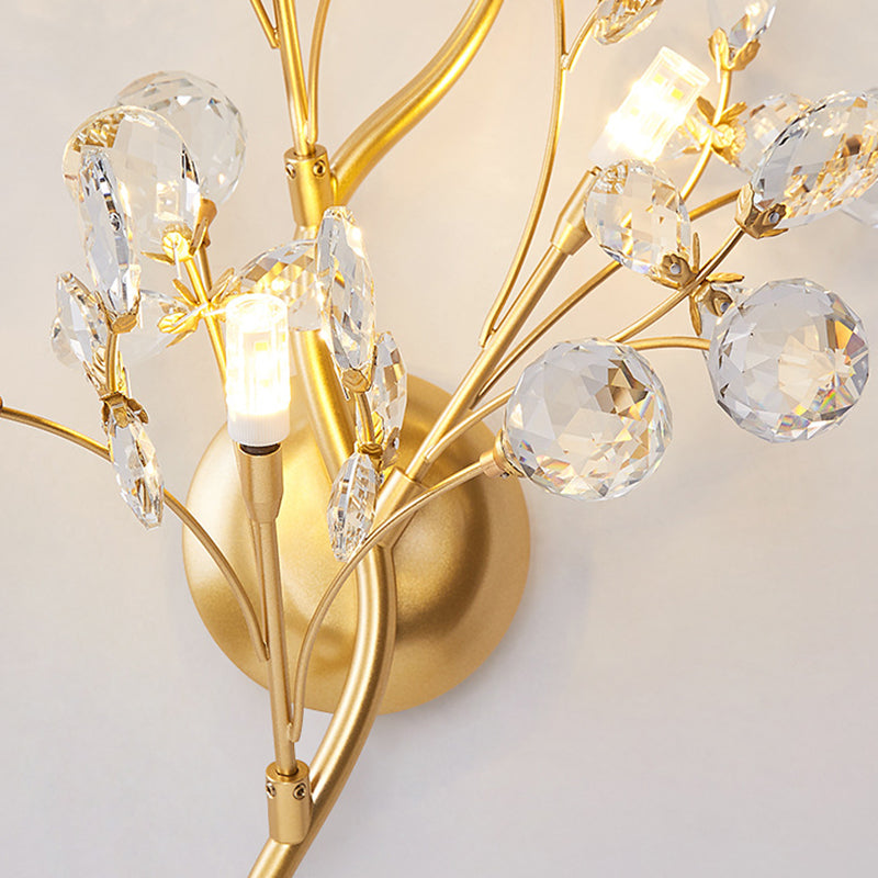 Tree Branch Iron Crystal 2-Light Wall Lamp