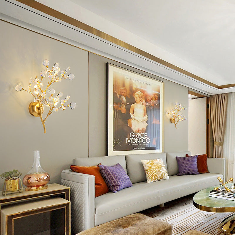 Tree Branch Iron Crystal 2-Light Wall Lamp