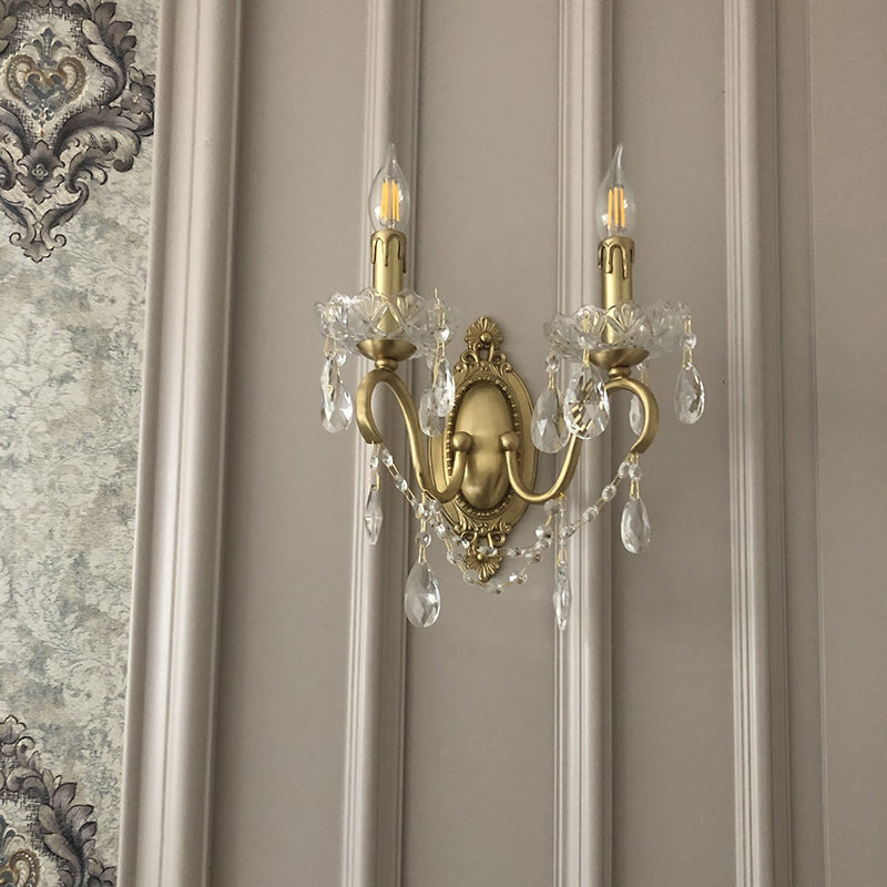 Curved Pole Candelabra Carved 2-Light Wall Lamp