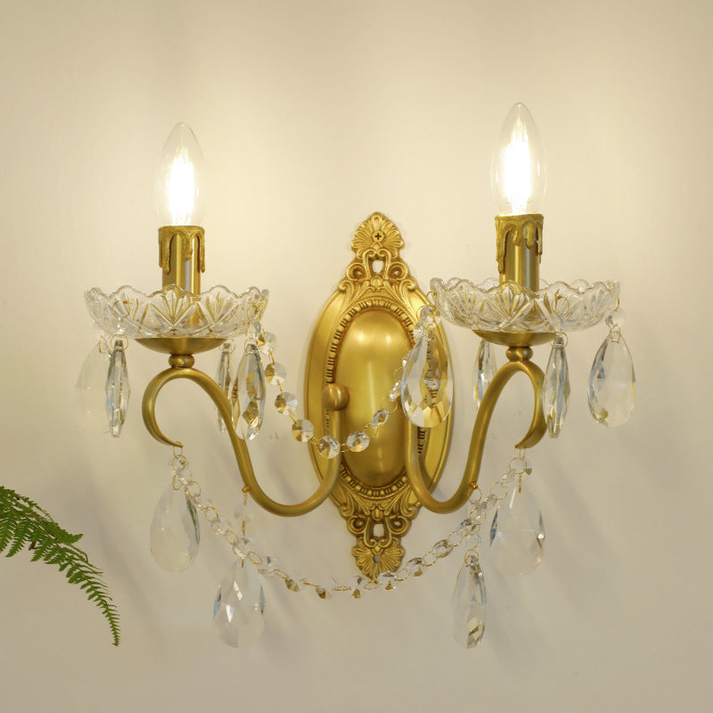 Curved Pole Candelabra Carved 2-Light Wall Lamp