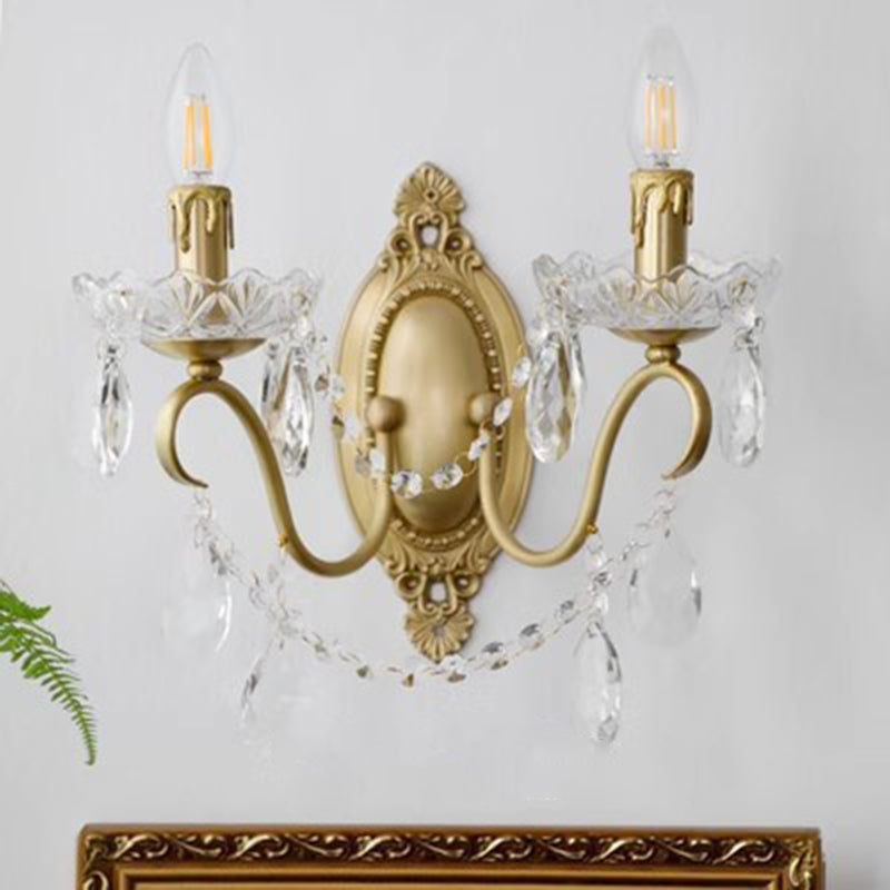 Curved Pole Candelabra Carved 2-Light Wall Lamp
