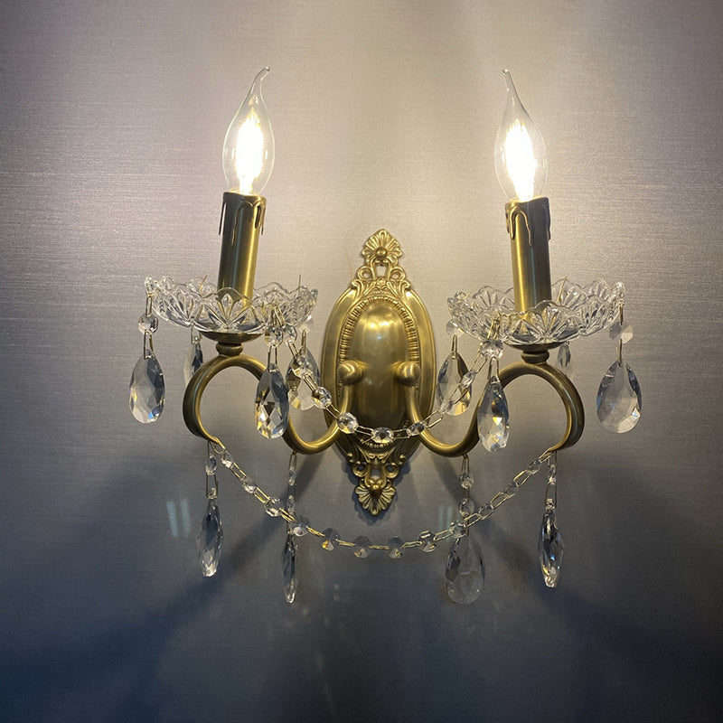 Curved Pole Candelabra Carved 2-Light Wall Lamp