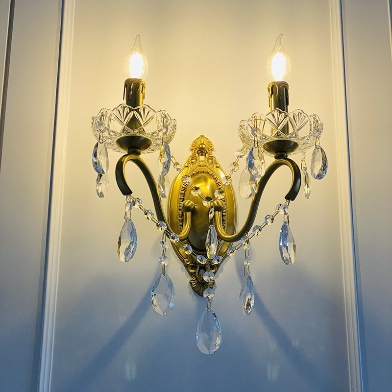 Curved Pole Candelabra Carved 2-Light Wall Lamp