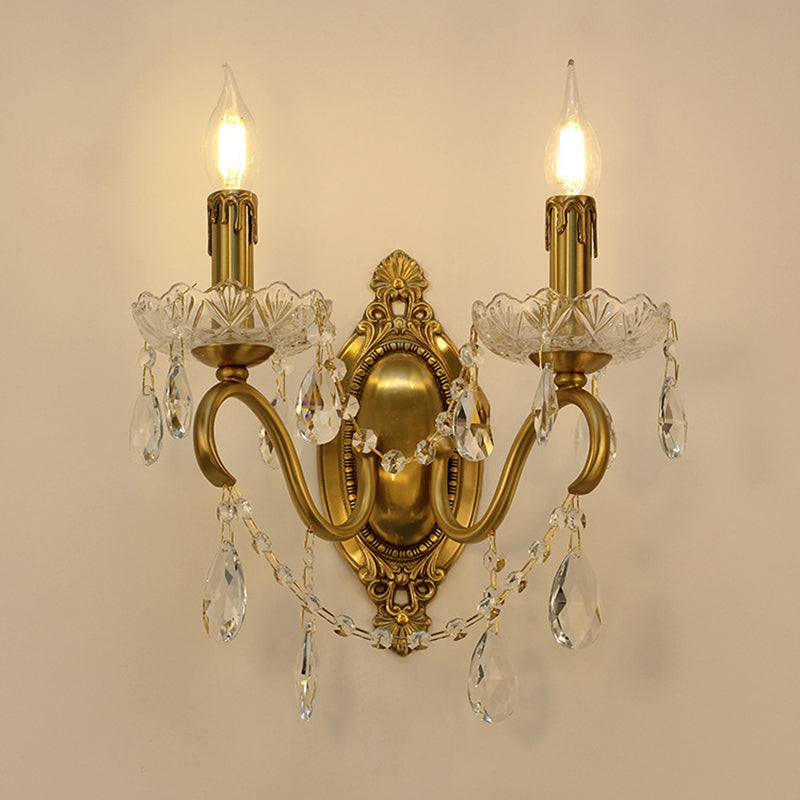 Curved Pole Candelabra Carved 2-Light Wall Lamp
