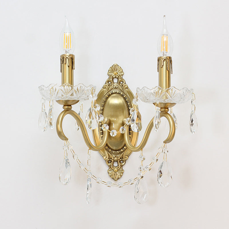 Curved Pole Candelabra Carved 2-Light Wall Lamp
