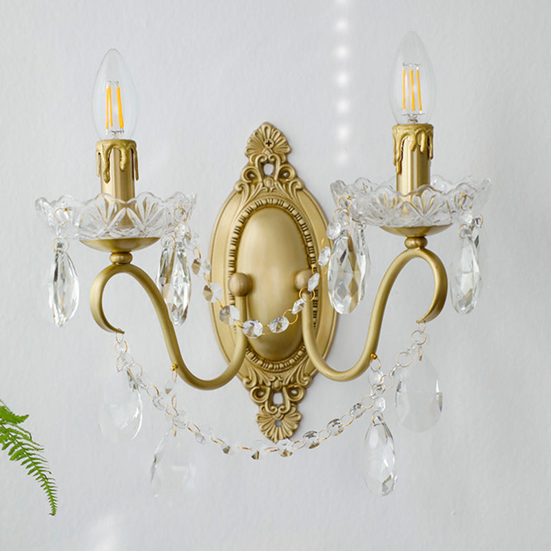 Curved Pole Candelabra Carved 2-Light Wall Lamp