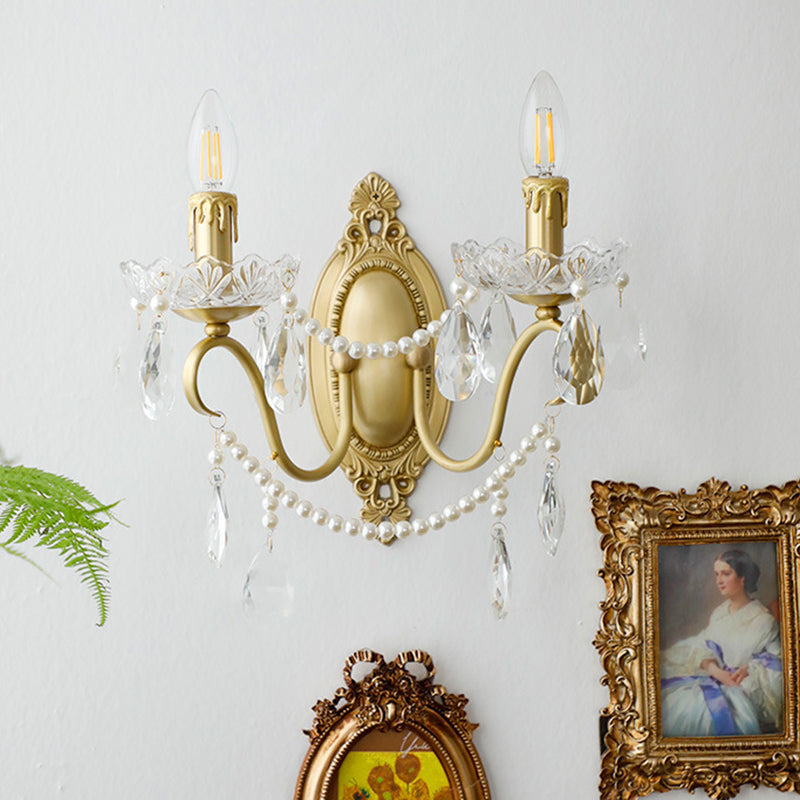 Curved Pole Candelabra Carved 2-Light Wall Lamp