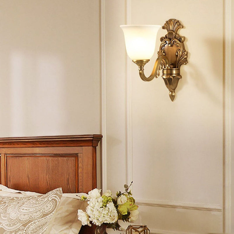 Curved Pole Carved Round Wall Lamp