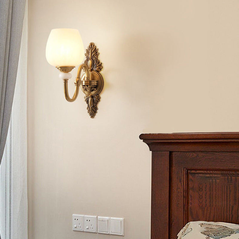 Curved Pole Carved Round Wall Lamp