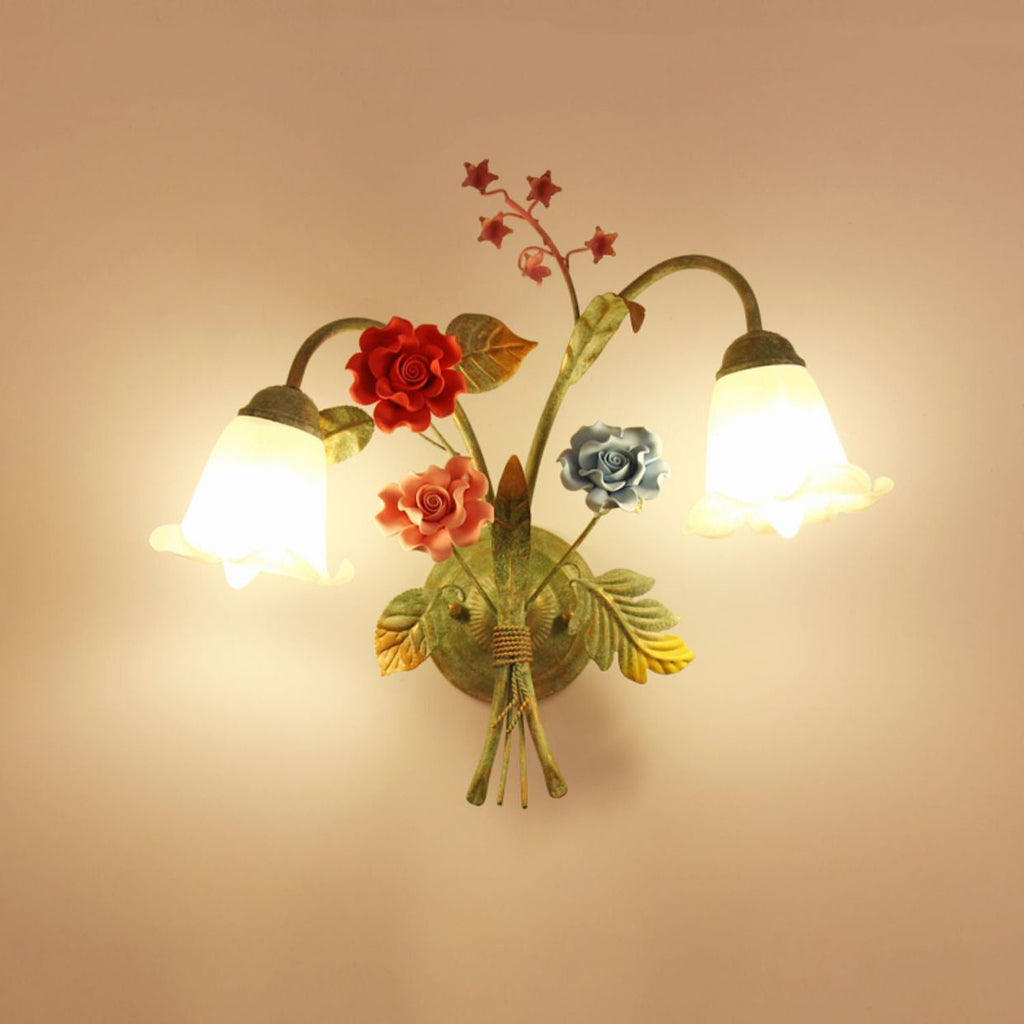 Faux Flower Iron Frame Wall Lamp