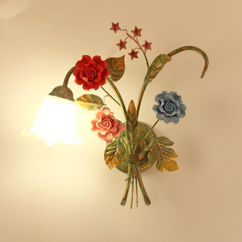 Faux Flower Iron Frame Wall Lamp