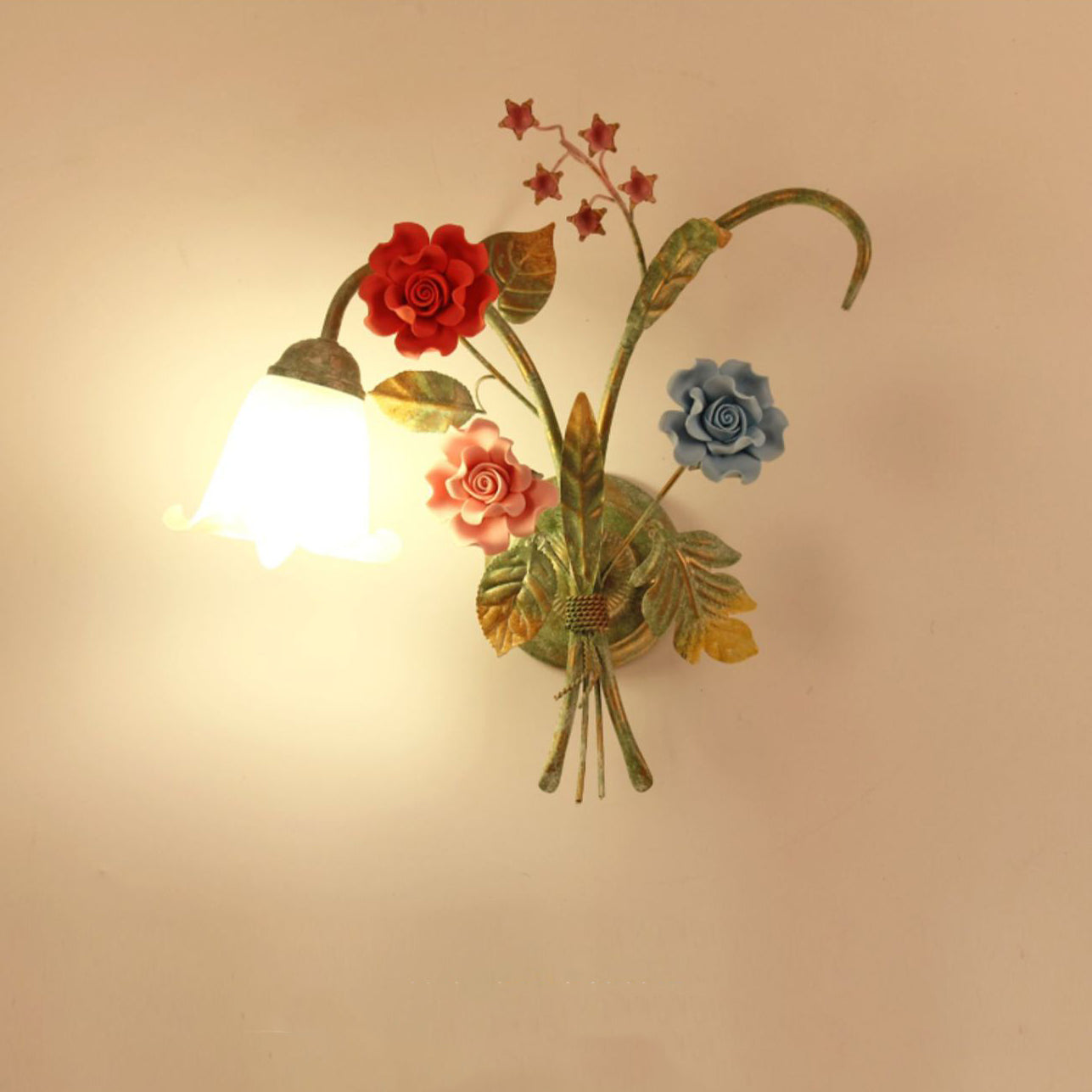 Faux Flower Iron Frame Wall Lamp