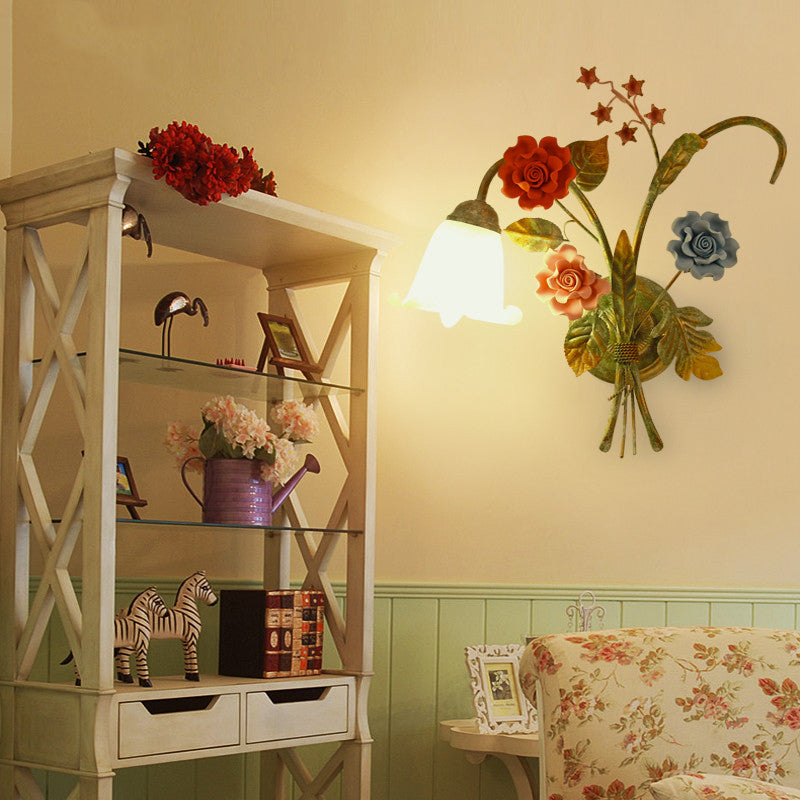 Faux Flower Iron Frame Wall Lamp