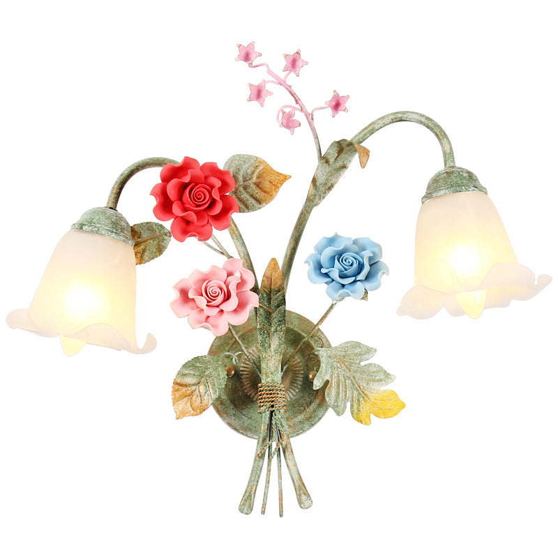 Faux Flower Iron Frame Wall Lamp