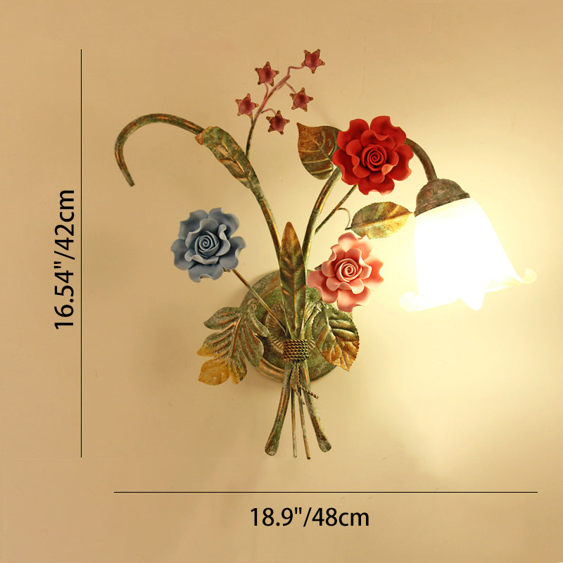 Faux Flower Iron Frame Wall Lamp