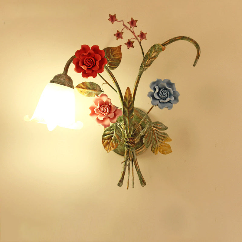 Faux Flower Iron Frame Wall Lamp