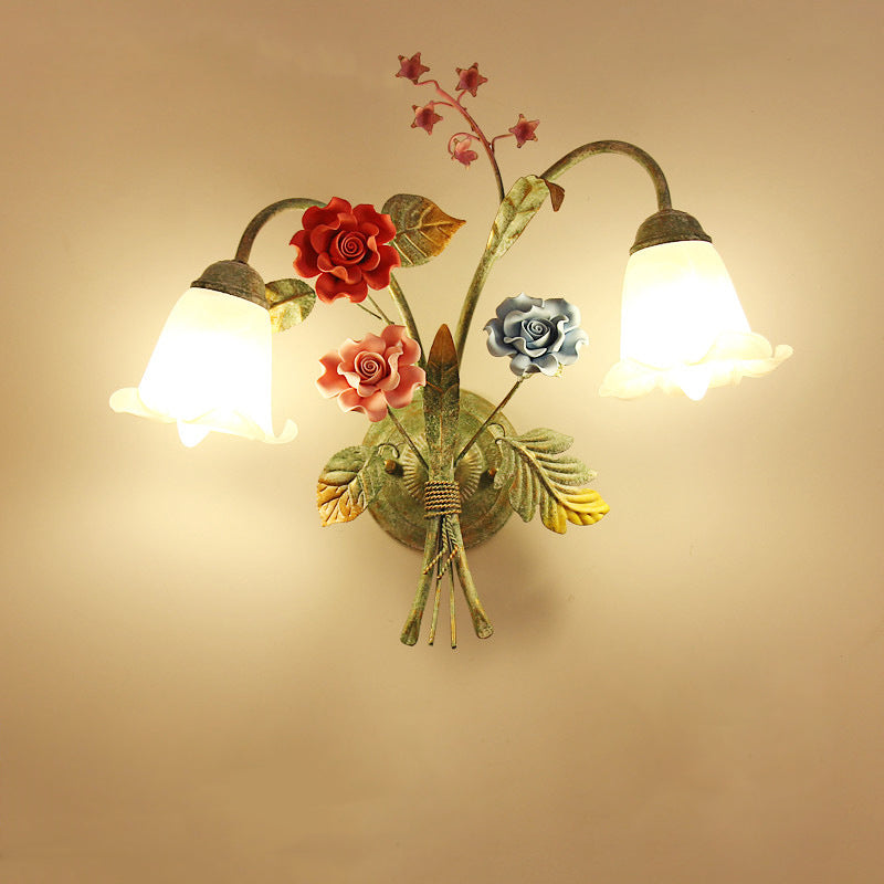 Faux Flower Iron Frame Wall Lamp