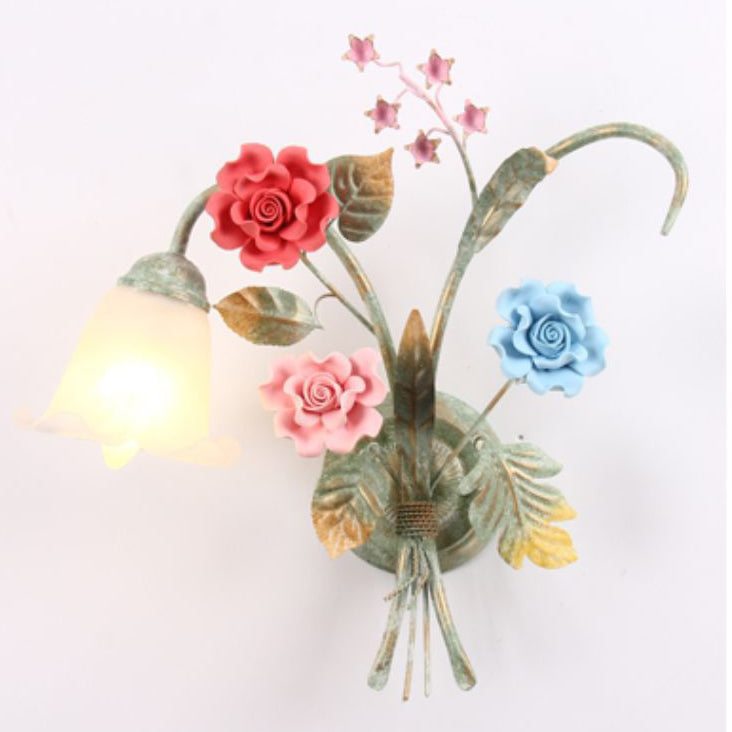 Faux Flower Iron Frame Wall Lamp