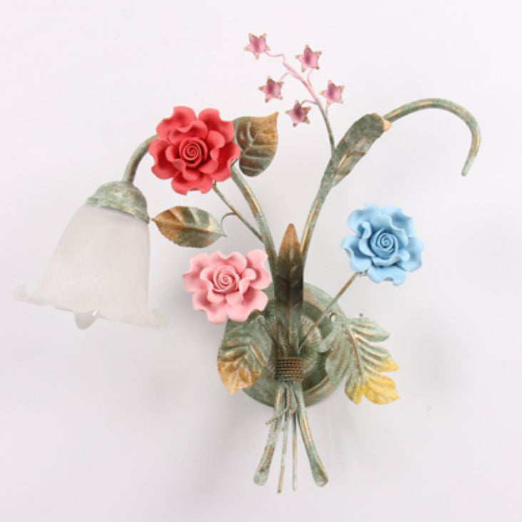 Faux Flower Iron Frame Wall Lamp