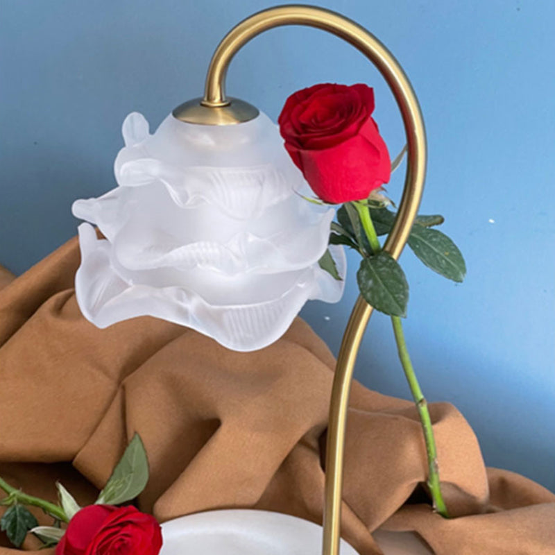 Curved Pole Flower Marble Table Lamp