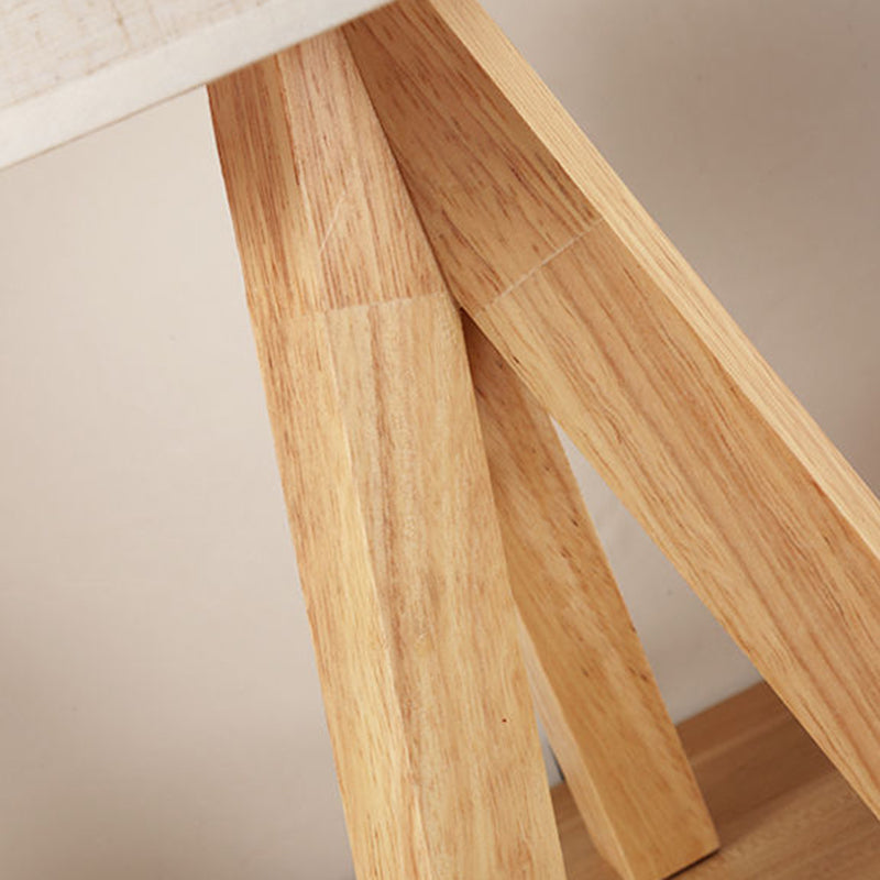 Round Tripod Wooden Fabric Table Lamp