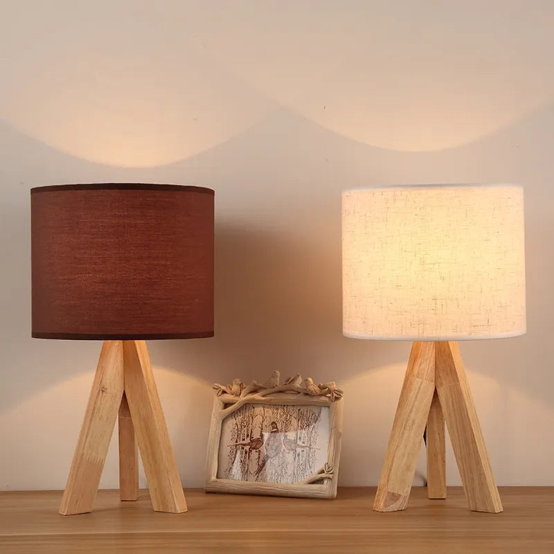 Round Tripod Wooden Fabric Table Lamp