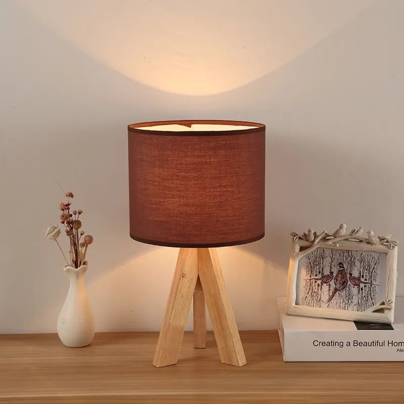 Round Tripod Wooden Fabric Table Lamp