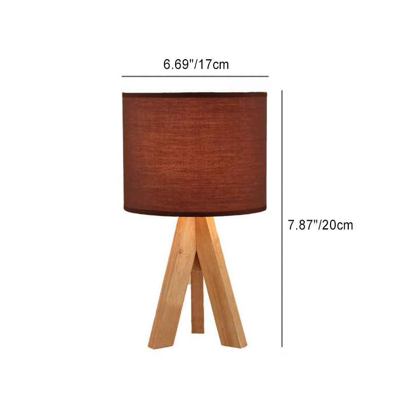 Round Tripod Wooden Fabric Table Lamp