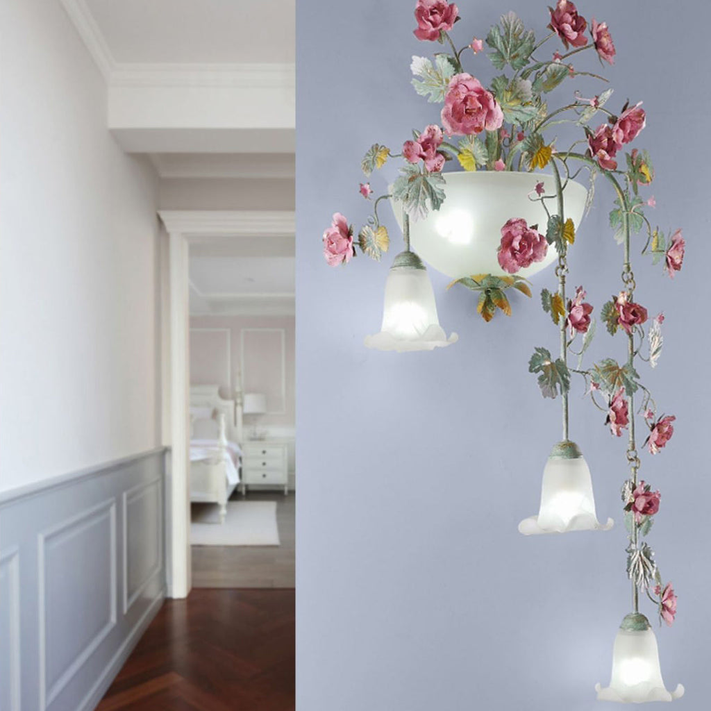Floral Leaf Iron Glass 5-Light Wall Lamp