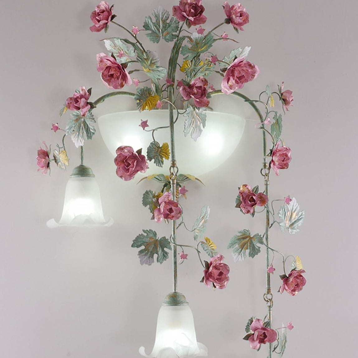 Floral Leaf Iron Glass 5-Light Wall Lamp