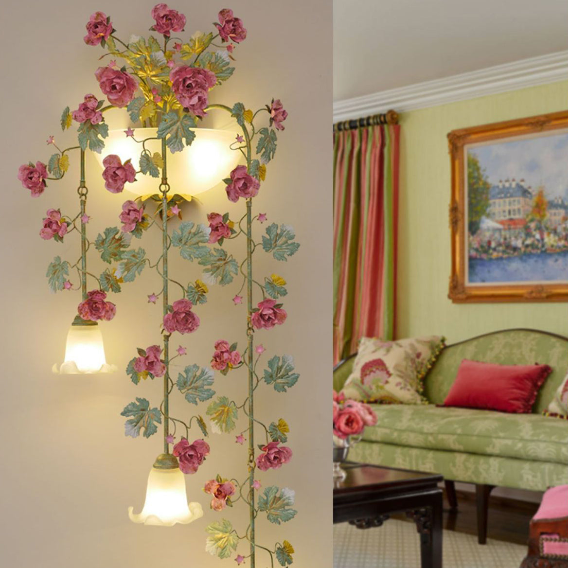 Floral Leaf Iron Glass 5-Light Wall Lamp