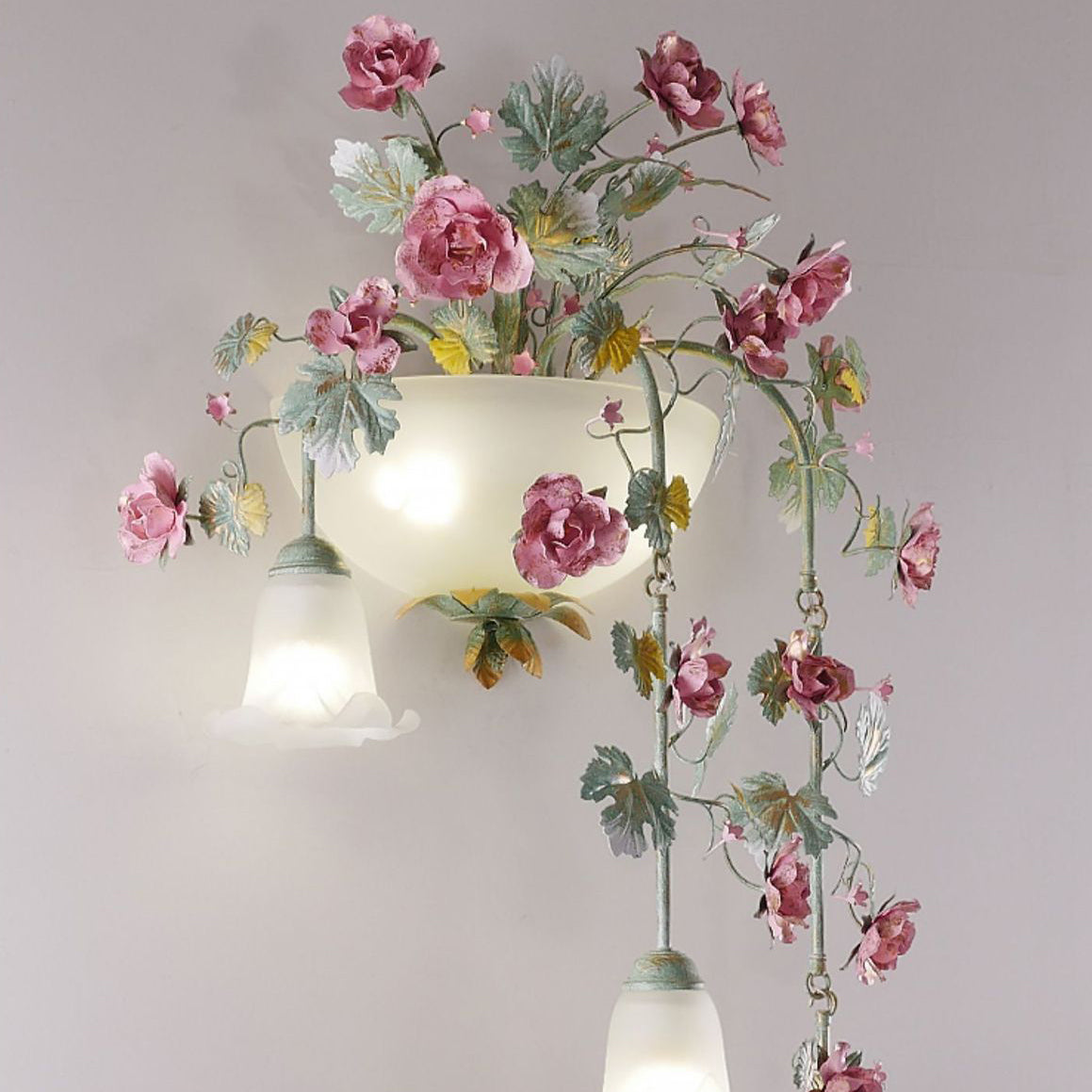 Floral Leaf Iron Glass 5-Light Wall Lamp
