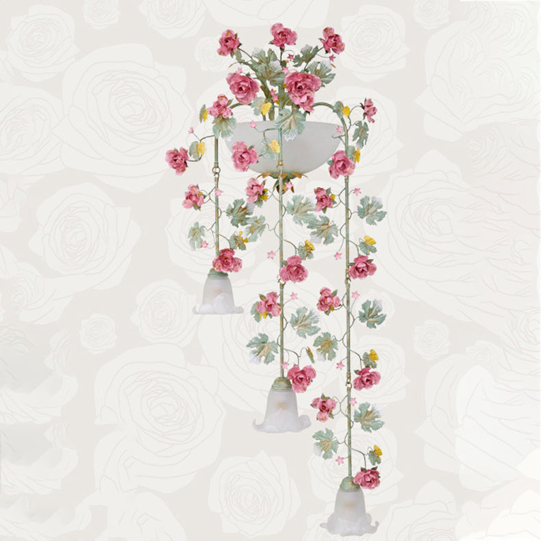 Floral Leaf Iron Glass 5-Light Wall Lamp