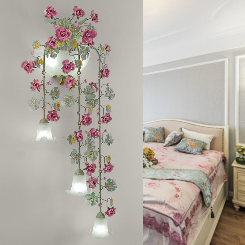 Floral Leaf Iron Glass 5-Light Wall Lamp