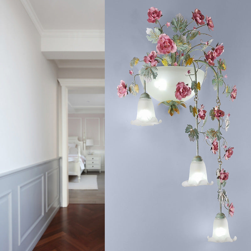 Floral Leaf Iron Glass 5-Light Wall Lamp