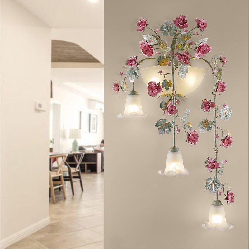 Floral Leaf Iron Glass 5-Light Wall Lamp