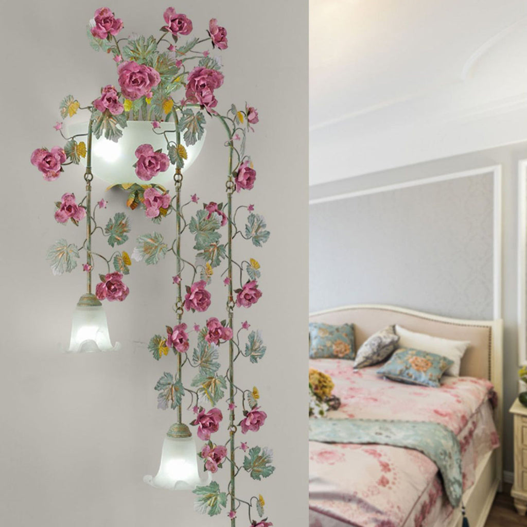 Floral Leaf Iron Glass 5-Light Wall Lamp